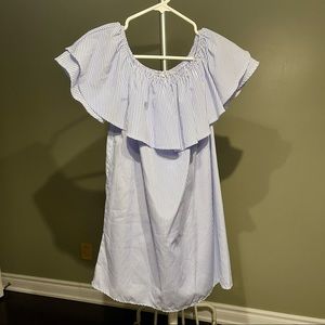 Blue and white off-shoulder mini dress